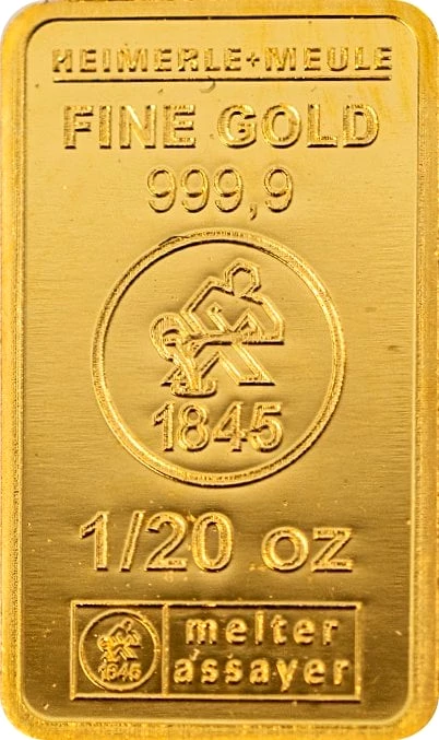 10 x 1/20 Unze Goldbarren Heimerle und Meule Sammlerbox