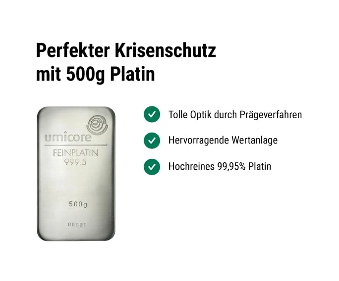 500g Platinbarren Umicore, Heraeus, Degussa