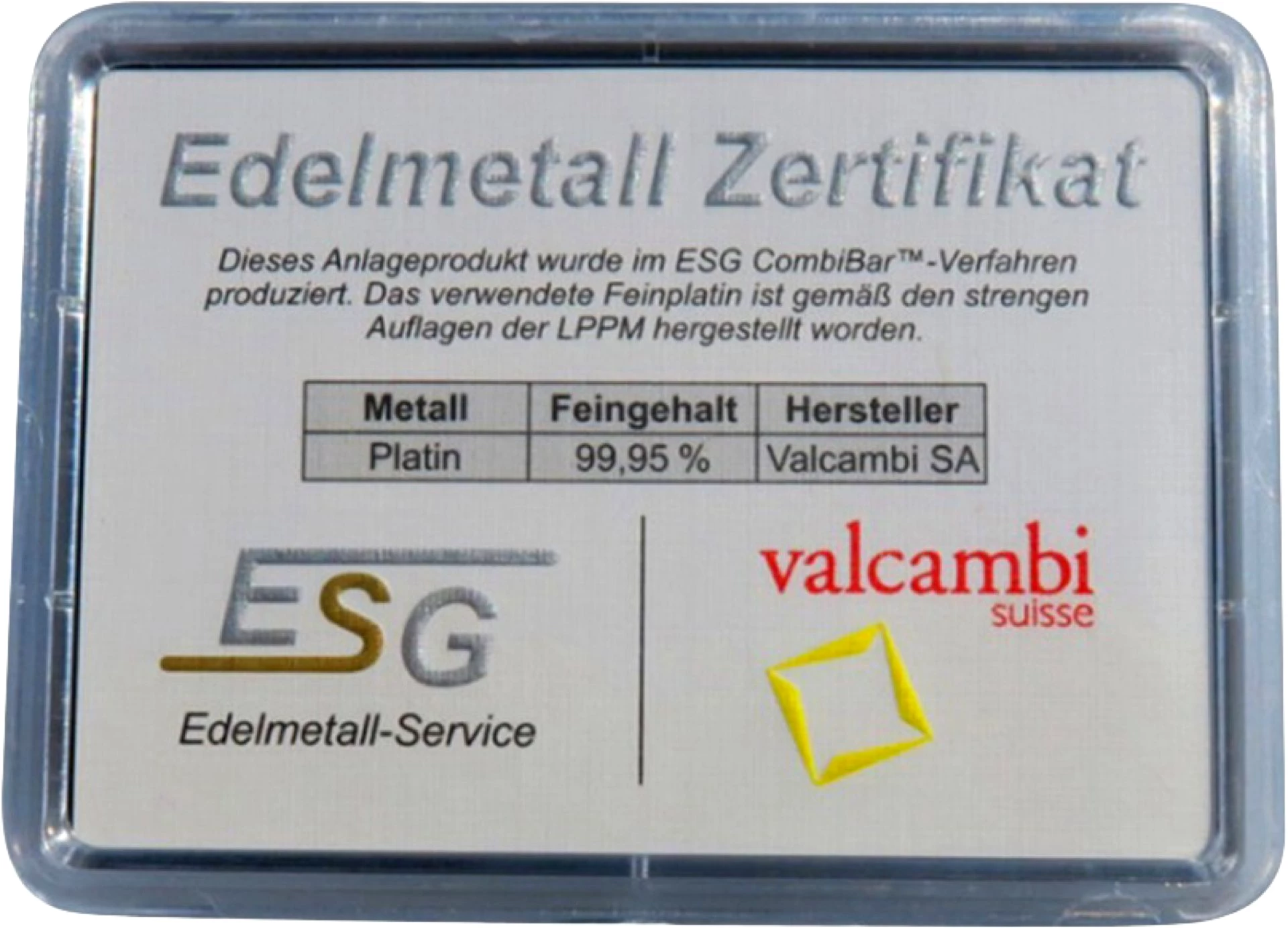 5g Platin Tafelbarren