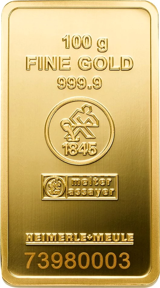 100g Goldbarren Heimerle und Meule geprägt