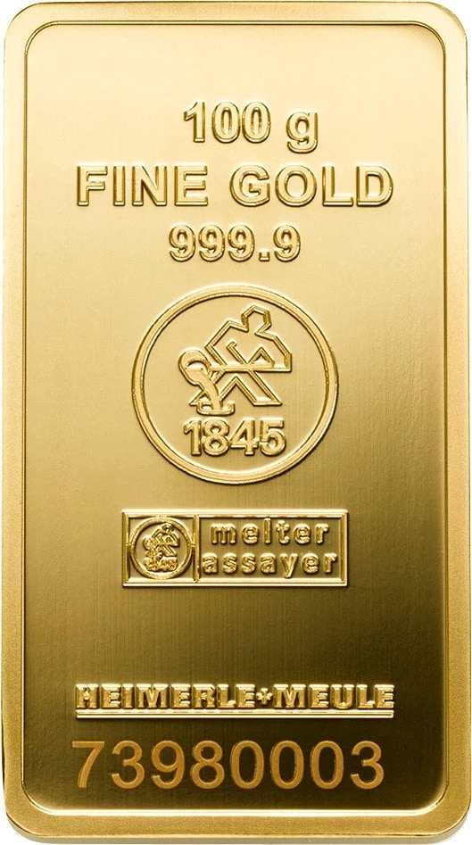 100g Goldbarren Heimerle und Meule geprägt