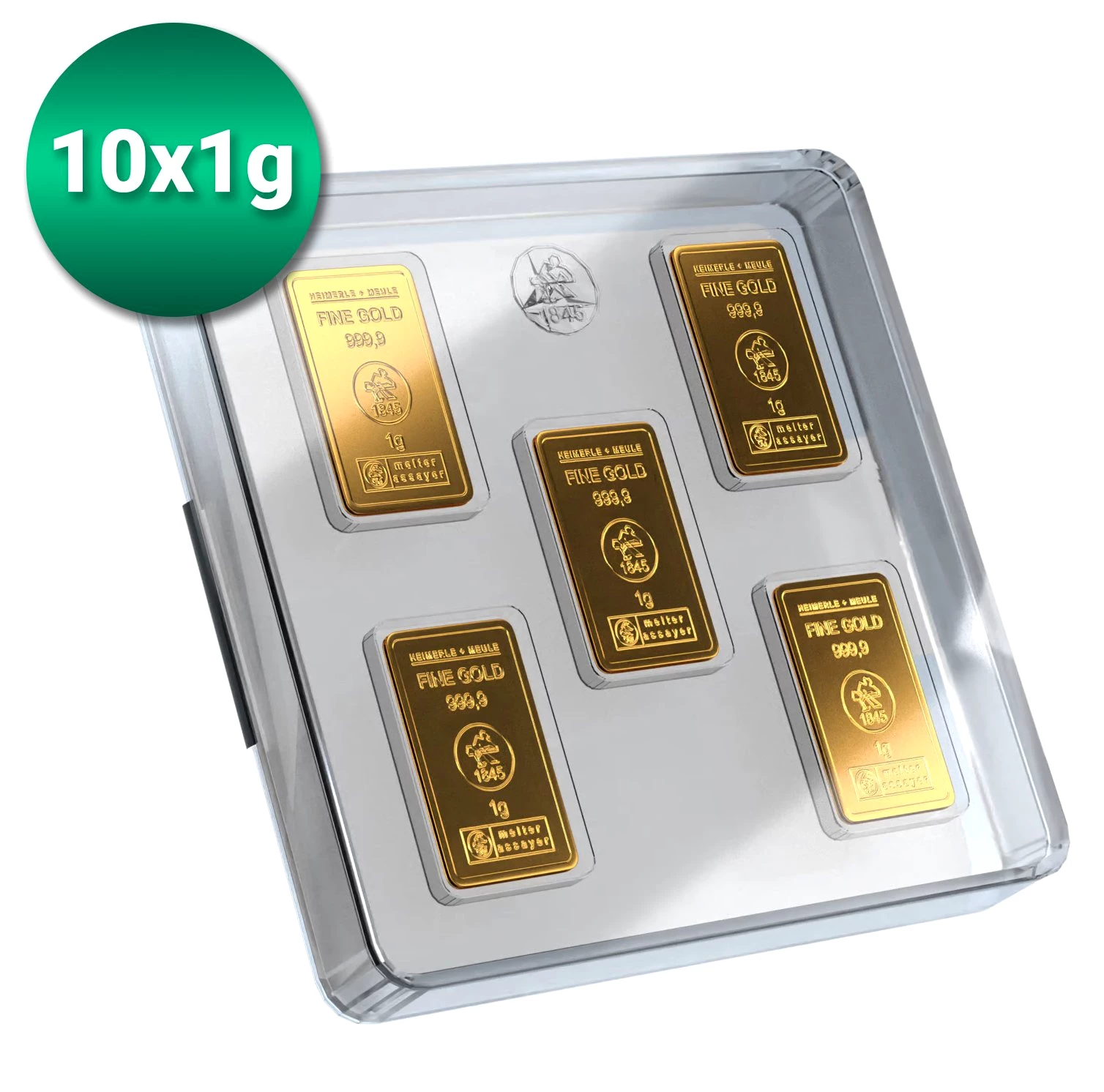 10 x 1g Goldbarren Heimerle und Meule UnityBar