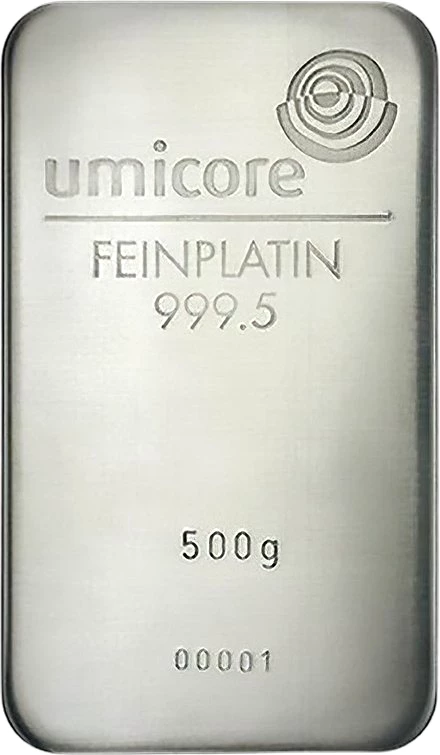 500g Platinbarren Umicore, Heraeus, Degussa