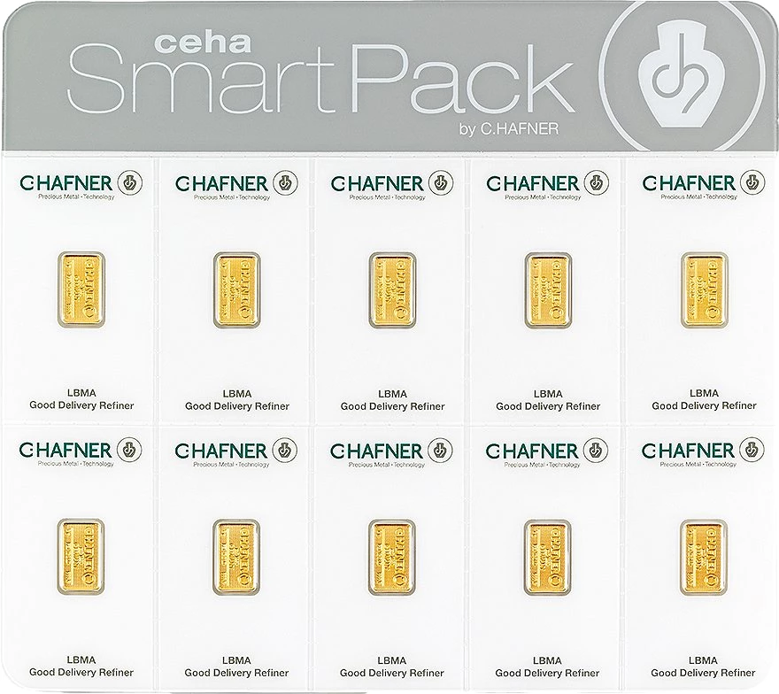 10 x 1g Goldbarren Smart Pack C. Hafner
