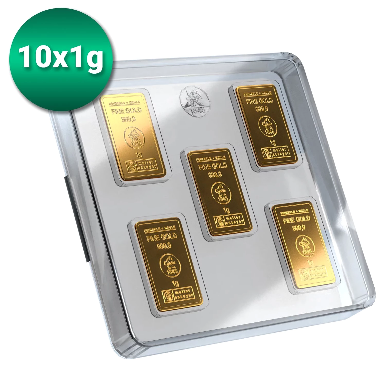 10 x 1g Goldbarren Heimerle und Meule UnityBar