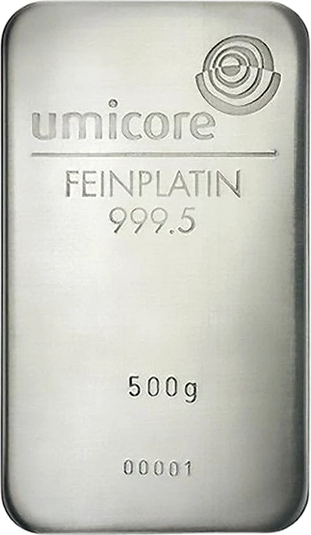 500g Platinbarren Umicore, Heraeus, Degussa