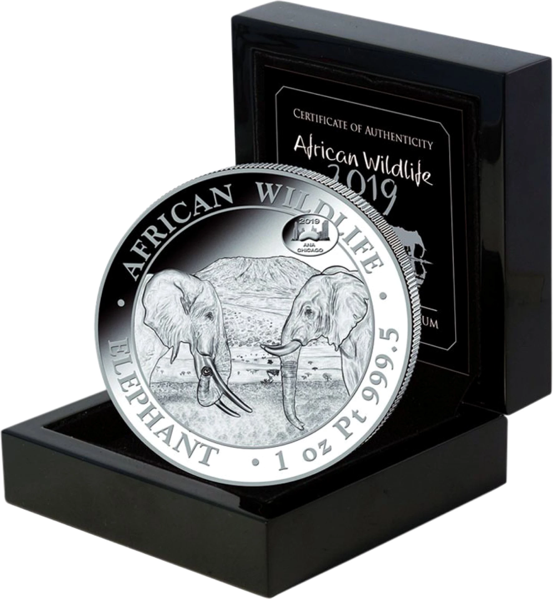 1 Unze Platin Somalia Elefant 2020 Motiv (PM: ANA | Auflage: 25 | Jahrgang 2019)