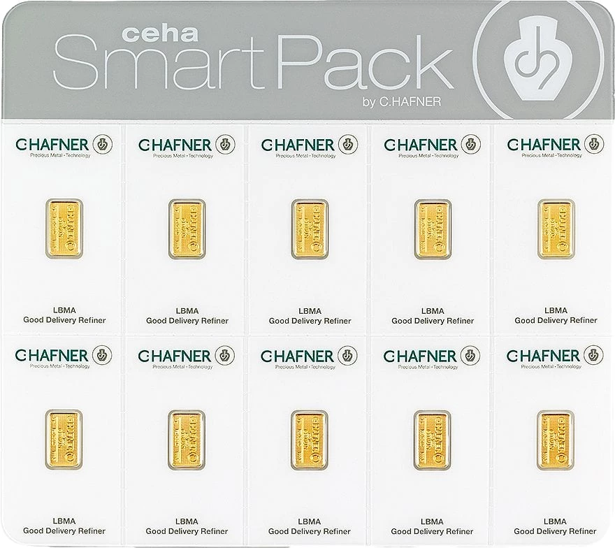 10 x 1g Goldbarren Smart Pack C. Hafner